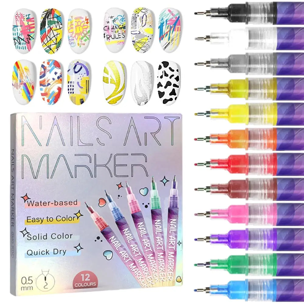 12 Farben Nagelkunst-Stifte — Acryl-Nageldesign-Set mit feiner Spitze Mivoza Deutschland