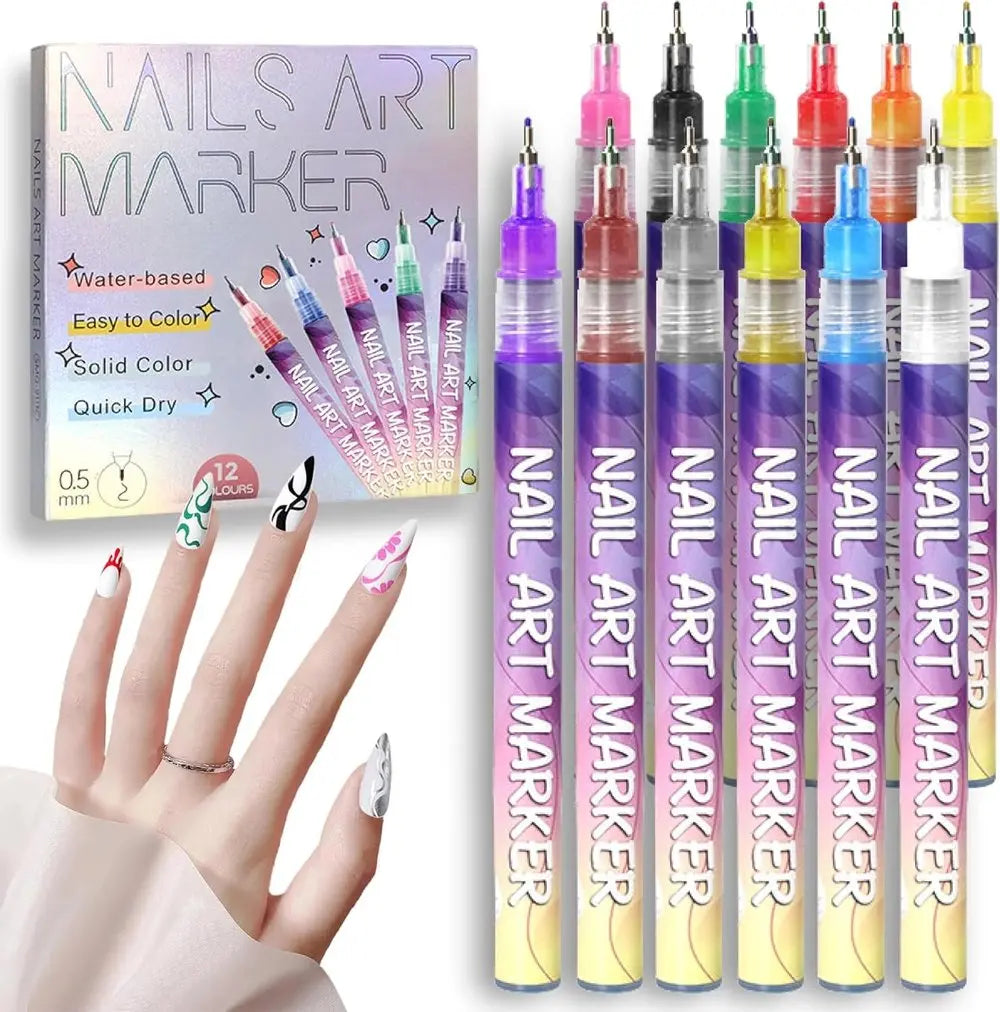 12 Farben Nagelkunst-Stifte — Acryl-Nageldesign-Set mit feiner Spitze Mivoza Deutschland
