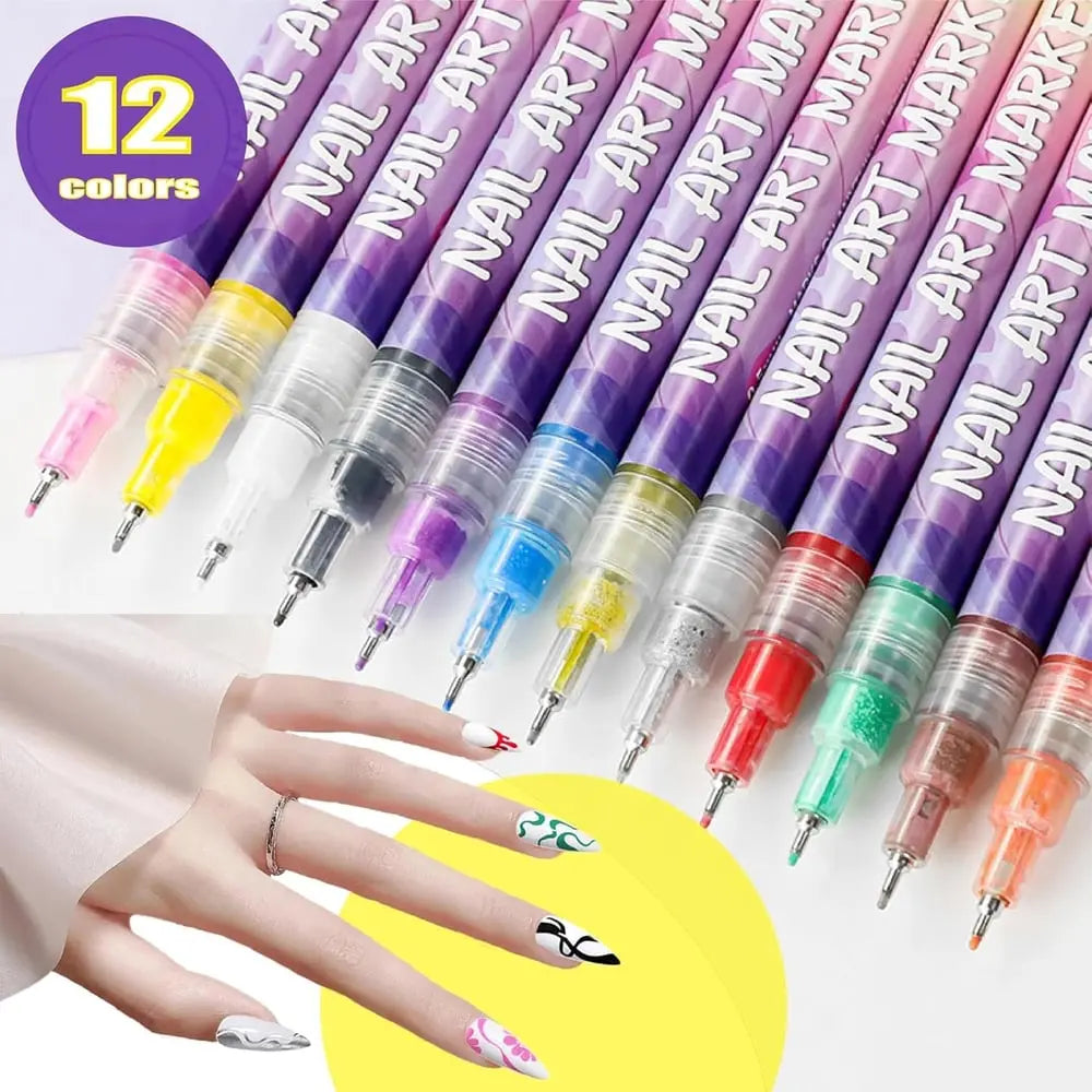 12 Farben Nagelkunst-Stifte — Acryl-Nageldesign-Set mit feiner Spitze Mivoza Deutschland