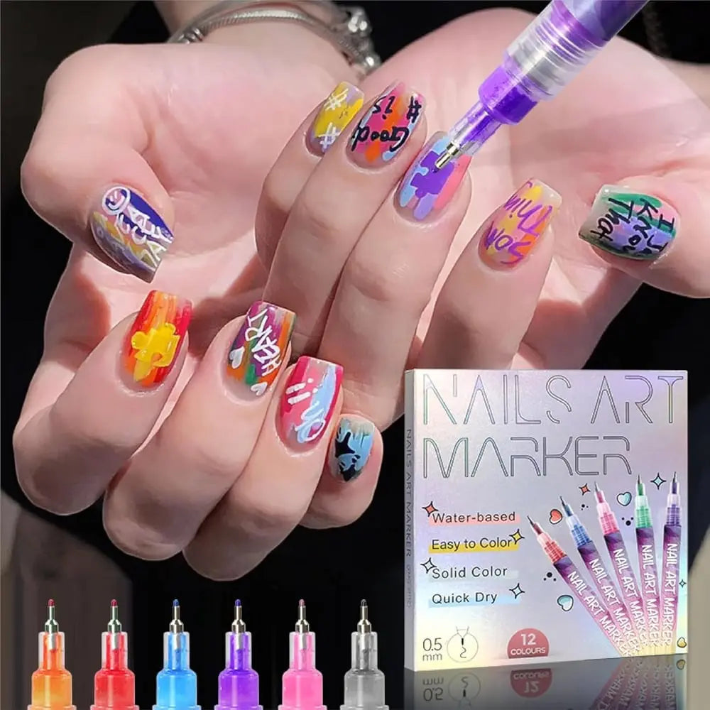 12 Farben Nagelkunst-Stifte — Acryl-Nageldesign-Set mit feiner Spitze Mivoza Deutschland