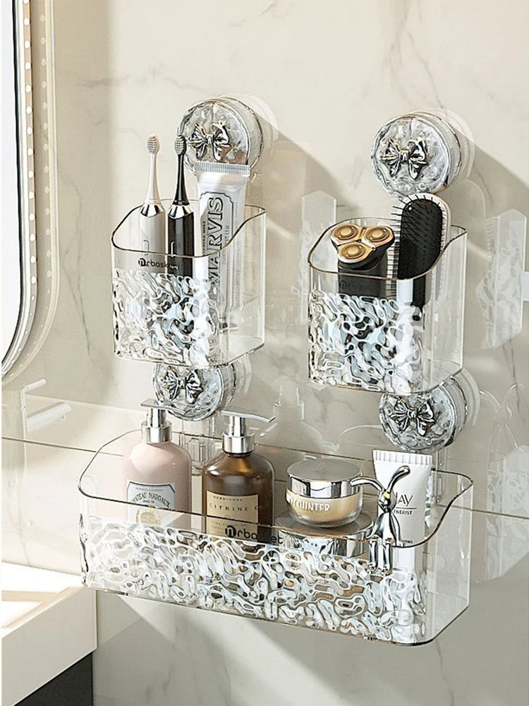 Elegantes Regal mit Gletschermuster und Saugmontage, Transparent Mivoza Deutschland