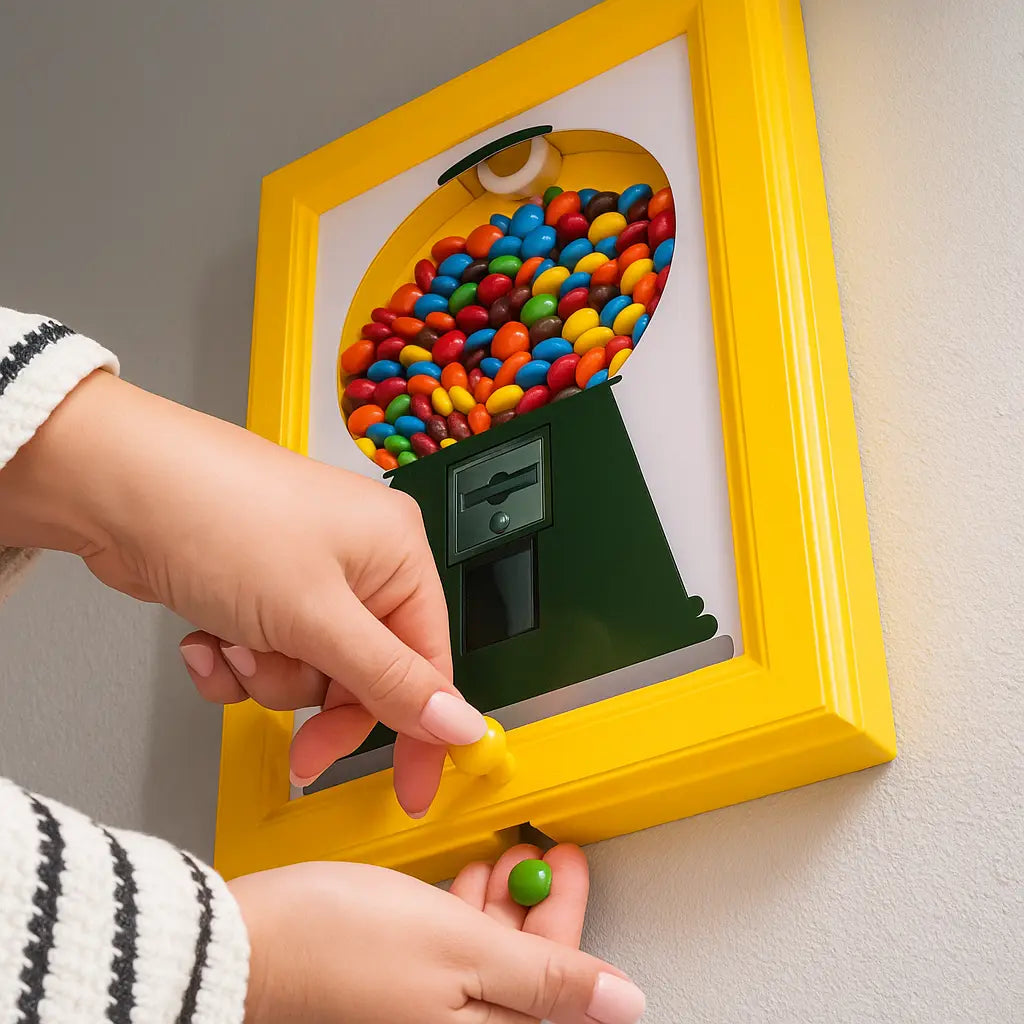 Seltener Vintage-Rahmen Bonbonspender — Wandkunst mit süßer Überraschung