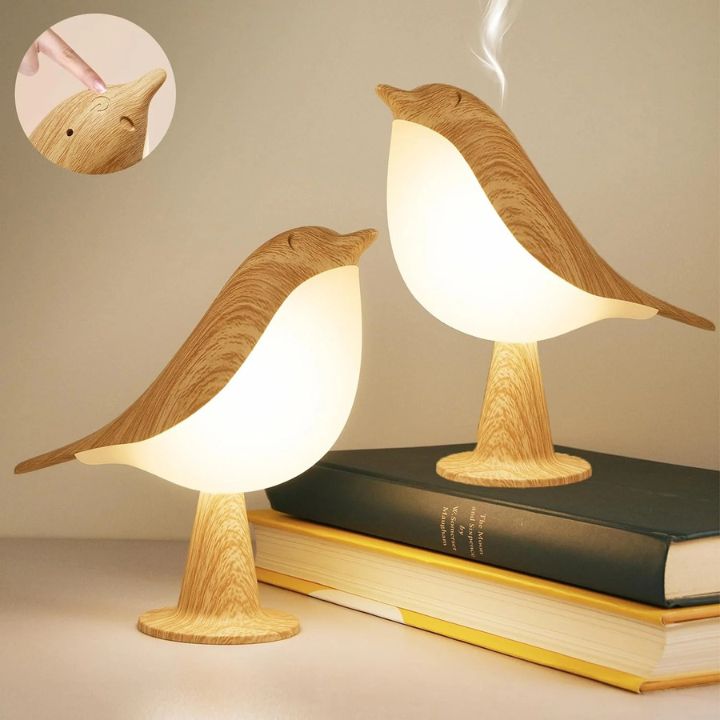 Vogel-Tischlampe aus Holz - dimmbar, mit Touch & Aromadiffusor Mivoza Deutschland