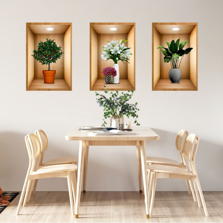 3D-Wandaufkleber mit Blumenvase – Naturgefühl & Eleganz | 3 Stück Mivoza Deutschland