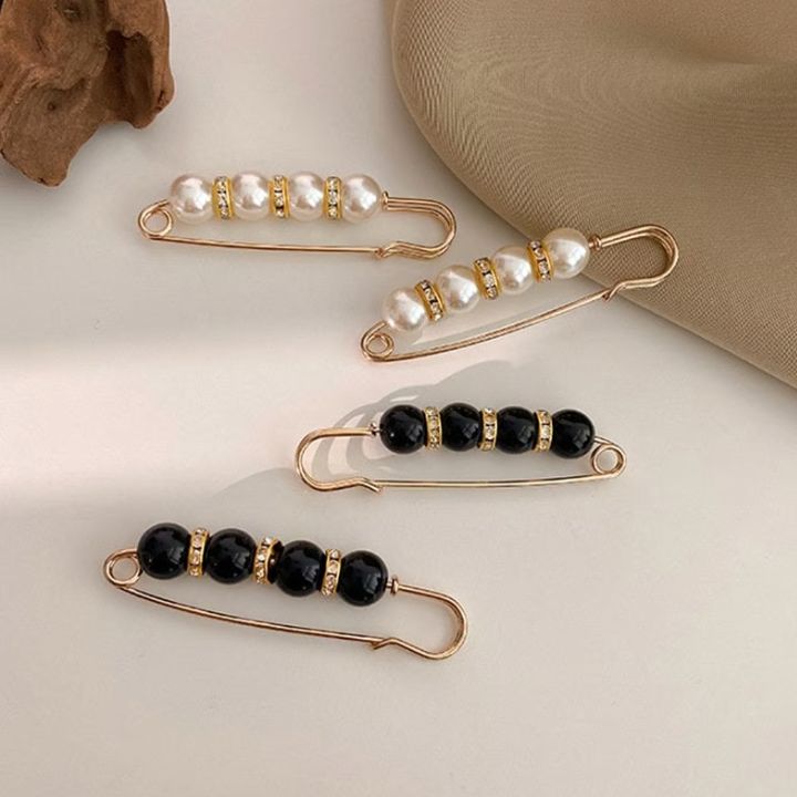 4 Stück | Elegante Sicherheitsnadel-Brosche mit Perlen und Strass Mivoza Deutschland