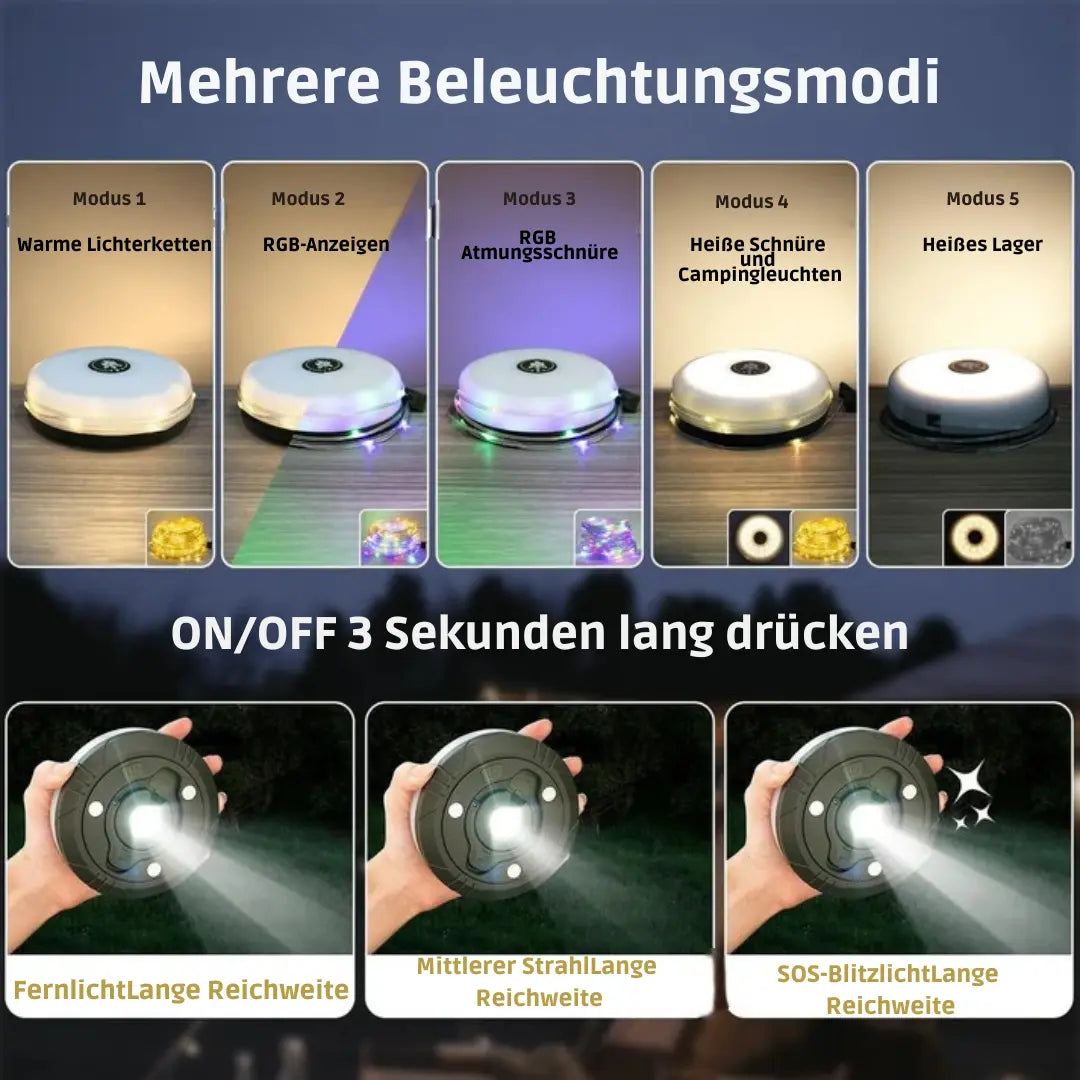 4-in-1 Campinglampe mit USB – Lichterkette, Laterne & Powerbank für Outdoor-Abenteuer Mivoza Deutschland