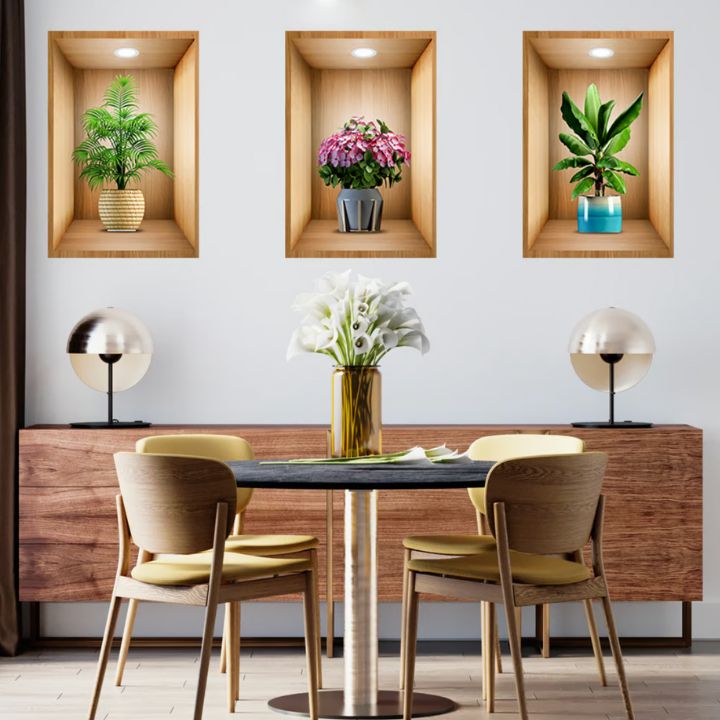 3D-Wandaufkleber mit Blumenvase – Naturgefühl & Eleganz | 3 Stück Mivoza Deutschland