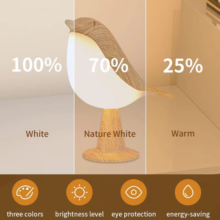 Vogel-Tischlampe aus Holz - dimmbar, mit Touch & Aromadiffusor Mivoza Deutschland