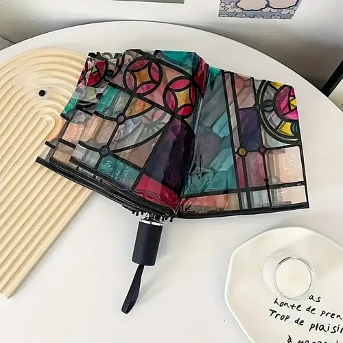 Automatischer Regenschirm – Vintage-Design mit Buntglas und Windschutz Mivoza Deutschland