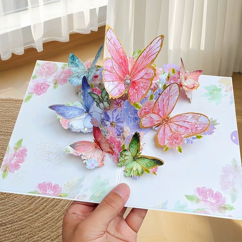 3D Pop-Up Grußkarte – Bunte Schmetterlinge & Gänseblümchen mit Umschlag Mivoza Deutschland