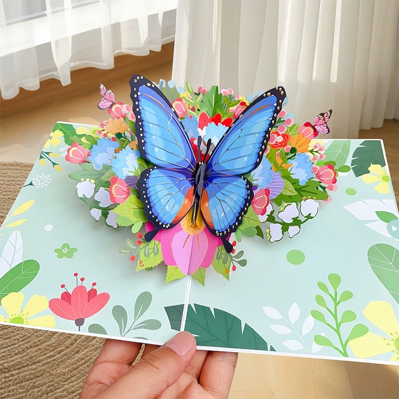 3D Pop-Up Grußkarte – Bunte Schmetterlinge & Gänseblümchen mit Umschlag Mivoza Deutschland