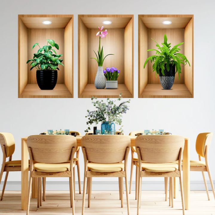 3D-Wandaufkleber mit Blumenvase – Naturgefühl & Eleganz | 3 Stück Mivoza Deutschland