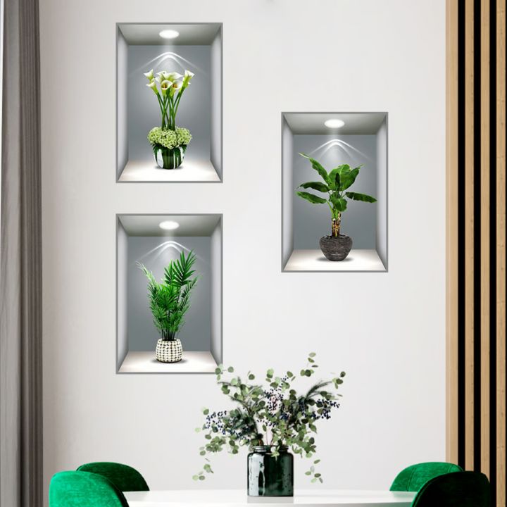 3D-Wandaufkleber mit Blumenvase – Naturgefühl & Eleganz | 3 Stück Mivoza Deutschland