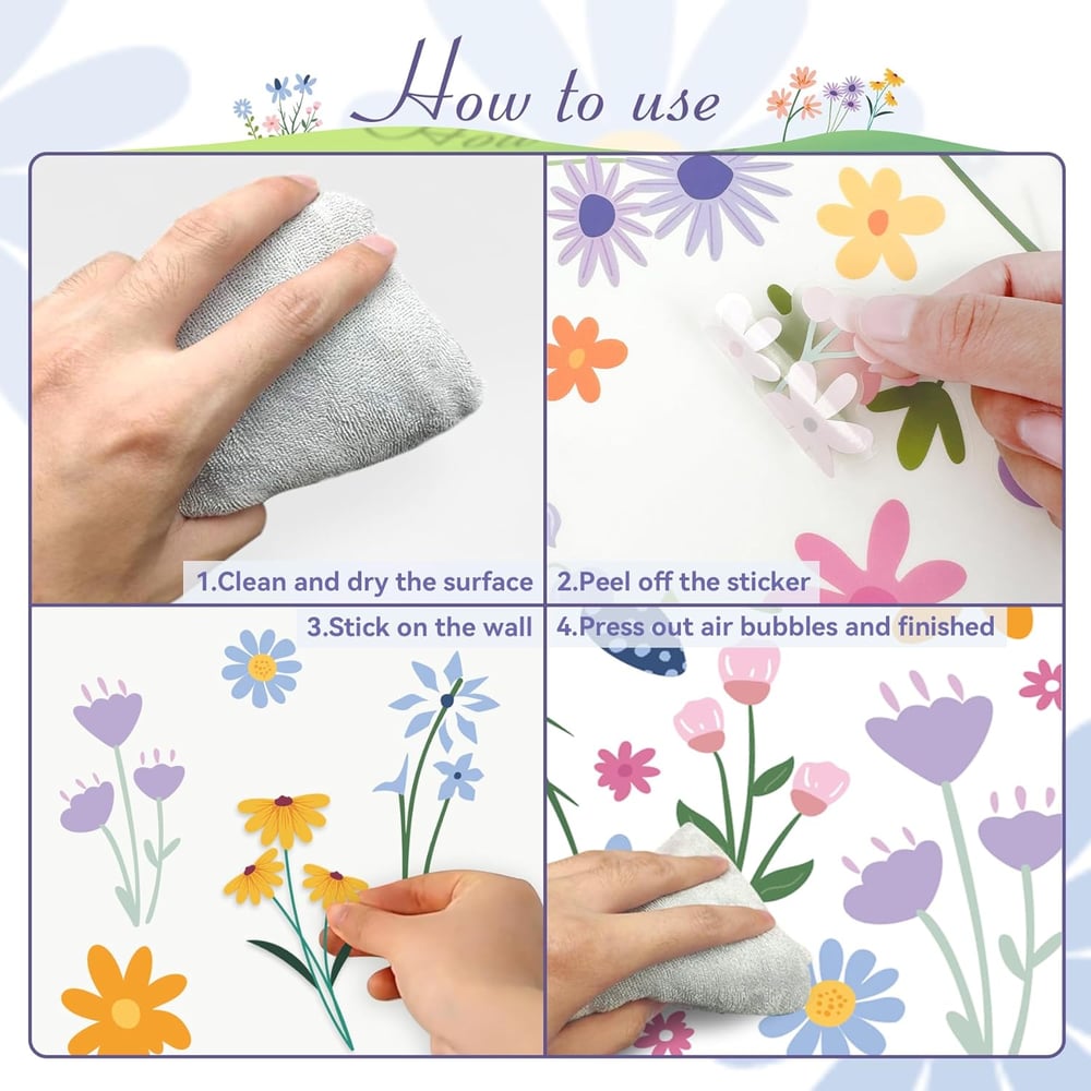 8 Bögen Frühlingshafte Blumen-Wandsticker – 102 selbstklebende Motive für ein frisches Zuhause! Mivoza Deutschland