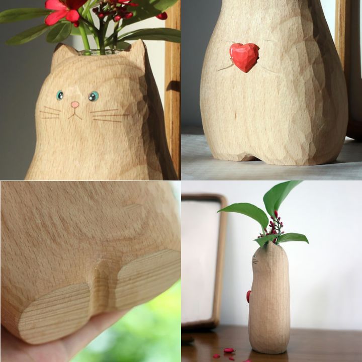 Katzen-Holzvase – Deko & Geschenk für Katzenfreunde Mivoza Deutschland