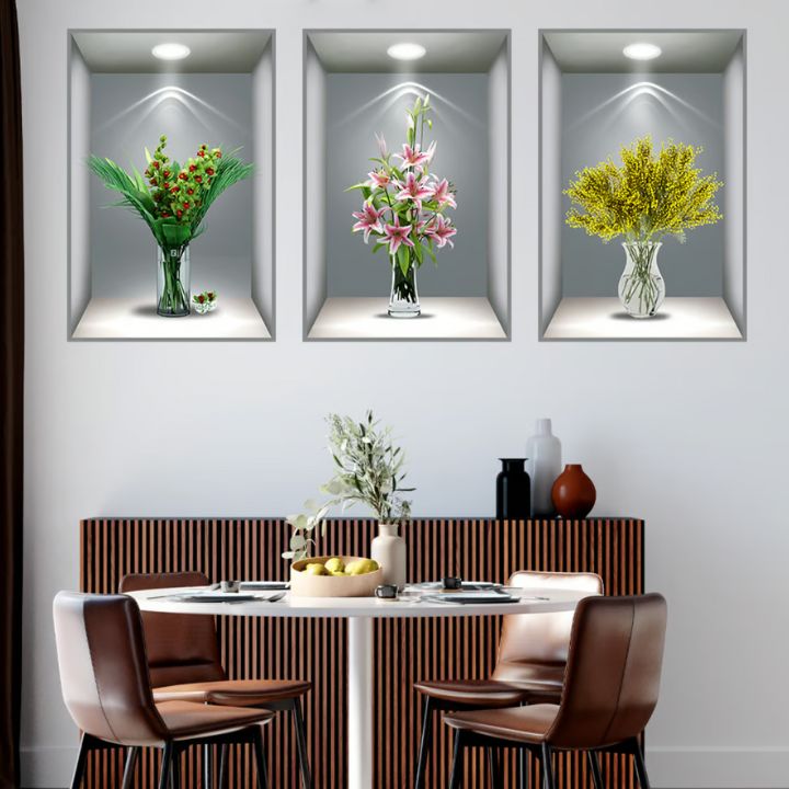 3D-Wandaufkleber mit Blumenvase – Naturgefühl & Eleganz | 3 Stück Mivoza Deutschland