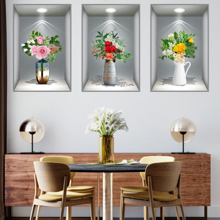3D-Wandaufkleber mit Blumenvase – Naturgefühl & Eleganz | 3 Stück Mivoza Deutschland