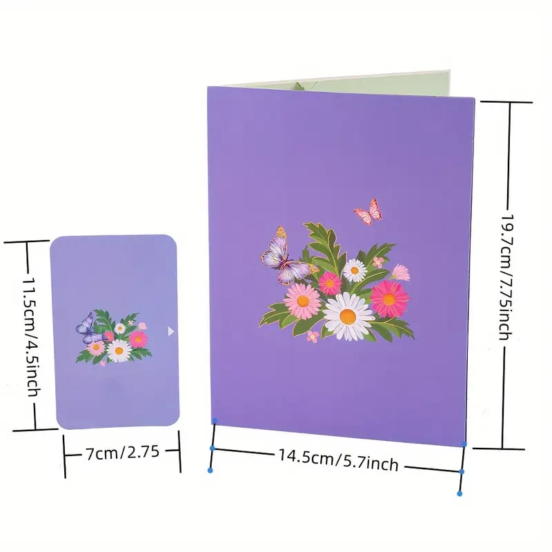 3D Pop-Up Grußkarte – Bunte Schmetterlinge & Gänseblümchen mit Umschlag Mivoza Deutschland