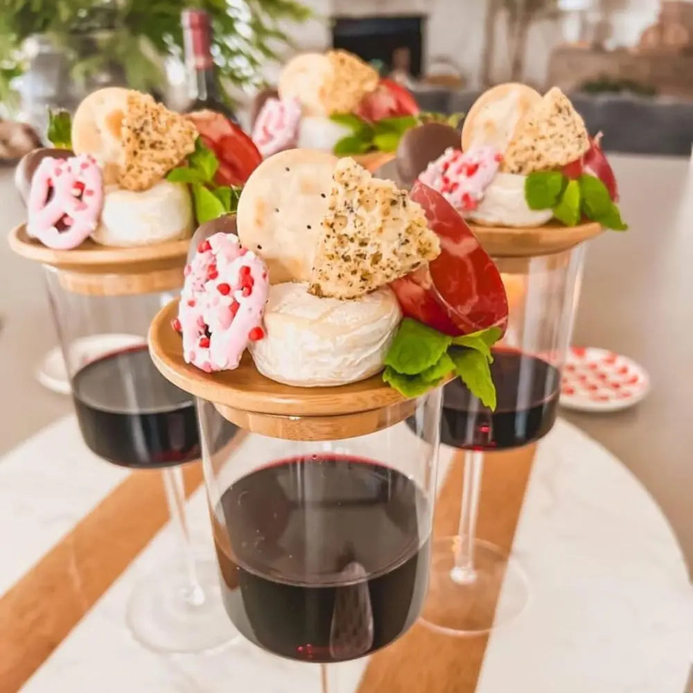 Bambus-Weinglas-Snackhalter — Eleganter Snackhalter für Weinabende Mivoza Deutschland