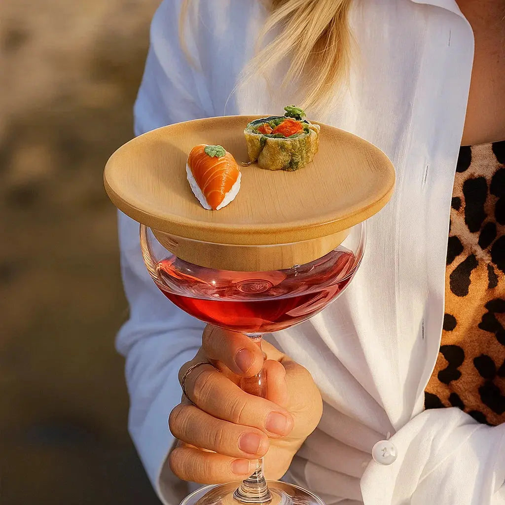 Bambus-Weinglas-Snackhalter — Eleganter Snackhalter für Weinabende Mivoza Deutschland
