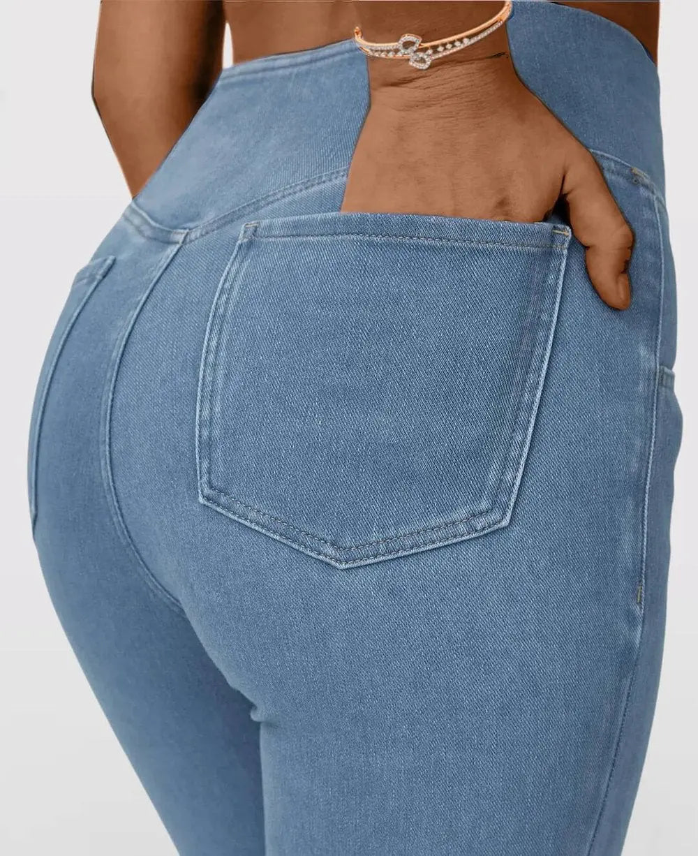 Damen High Waist ausgestellte Stretch Denim Jeans Mivoza Deutschland