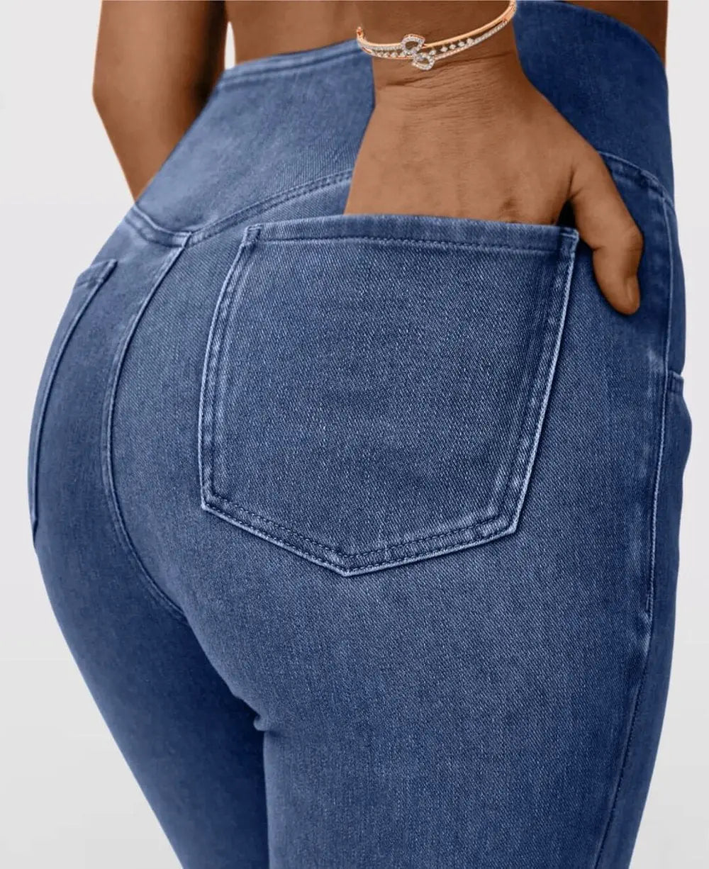 Damen High Waist ausgestellte Stretch Denim Jeans Mivoza Deutschland