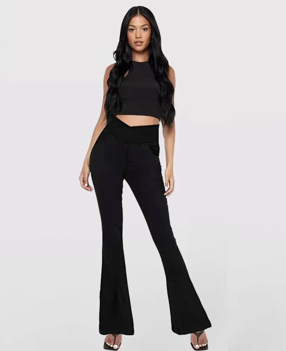 Damen High Waist ausgestellte Stretch Denim Jeans Mivoza Deutschland