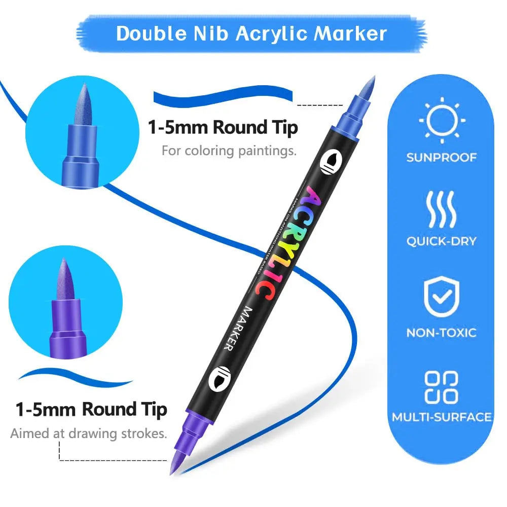 Doppelseitiger Acrylfarbenmarker – Multiflächen-Kunststift mit kräftigen Farben Mivoza Deutschland