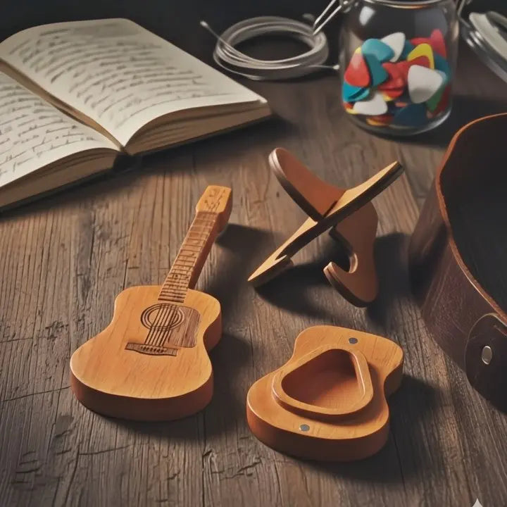 Elegante Holzbox für Gitarren-Plektren mit Ständer Mivoza Deutschland