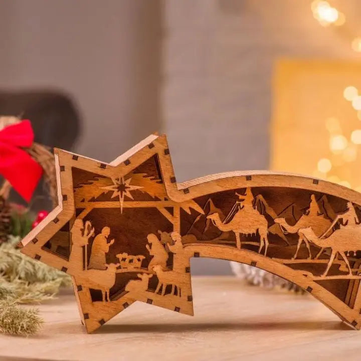 LED-Holzstern mit Krippenszene – Sternförmige Tischlampe Mivoza Deutschland
