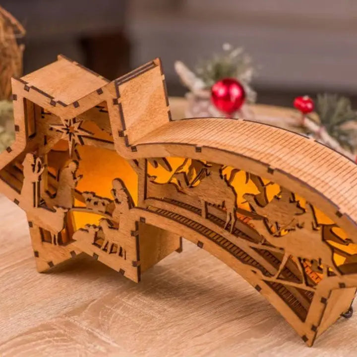 LED-Holzstern mit Krippenszene – Sternförmige Tischlampe Mivoza Deutschland