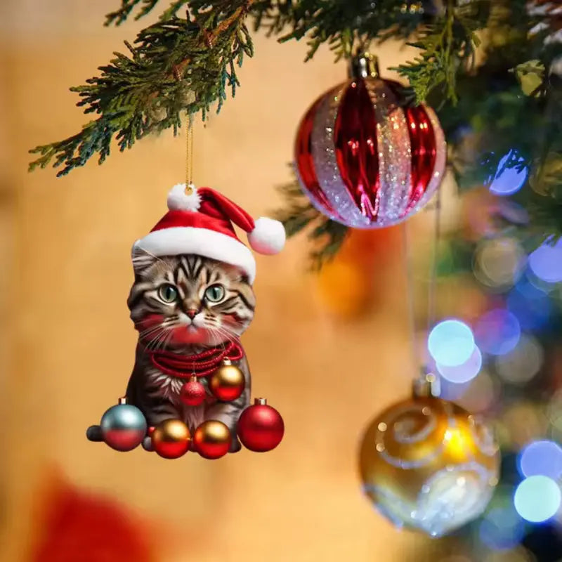 Lustige Katze 2D Acryl Weihnachtsbaum Ornament 2024 (3+2 GRATIS) Mivoza Deutschland