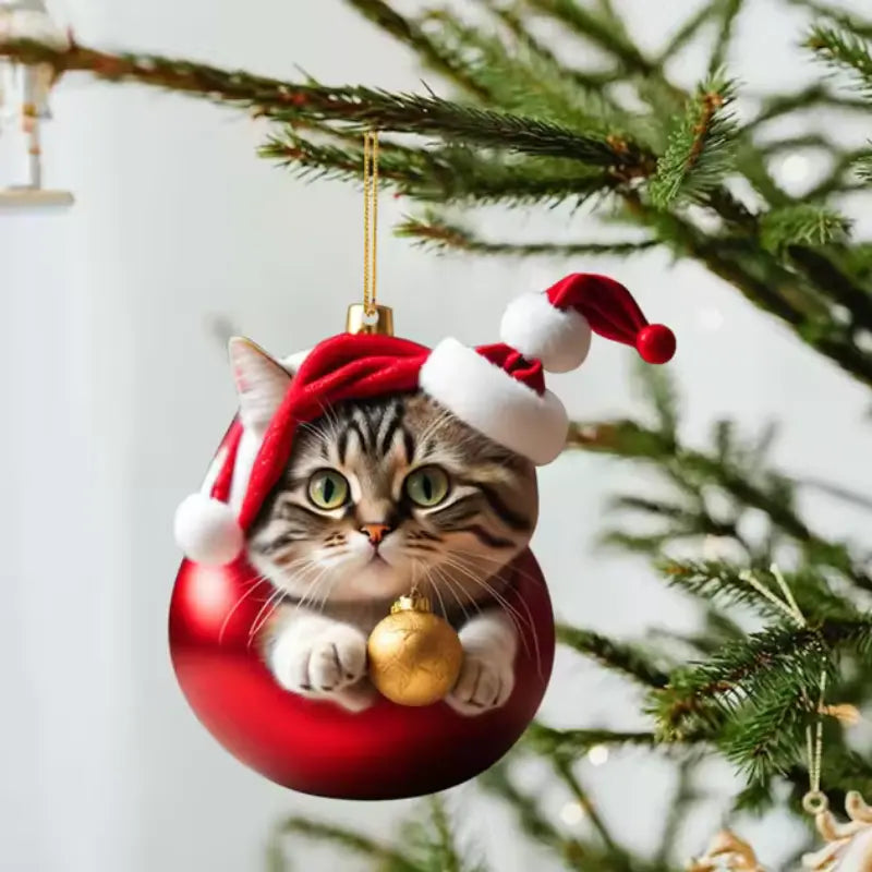 Lustige Katze 2D Acryl Weihnachtsbaum Ornament 2024 (3+2 GRATIS) Mivoza Deutschland