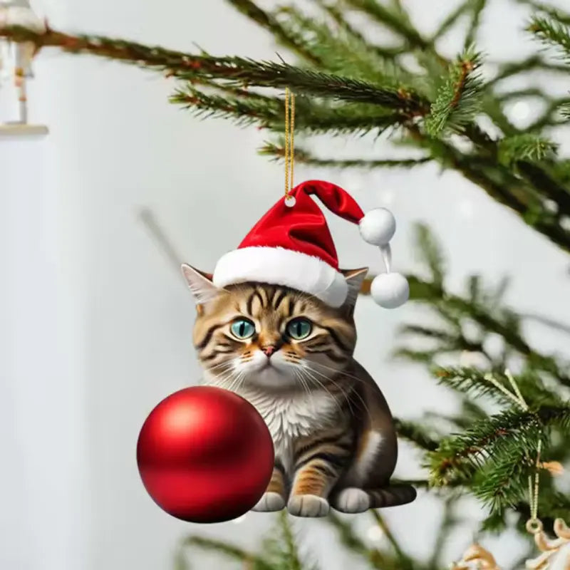 Lustige Katze 2D Acryl Weihnachtsbaum Ornament 2024 (3+2 GRATIS) Mivoza Deutschland