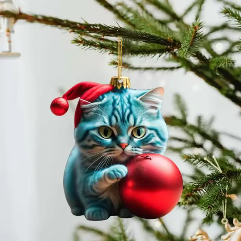 Lustige Katze 2D Acryl Weihnachtsbaum Ornament 2024 (3+2 GRATIS) Mivoza Deutschland