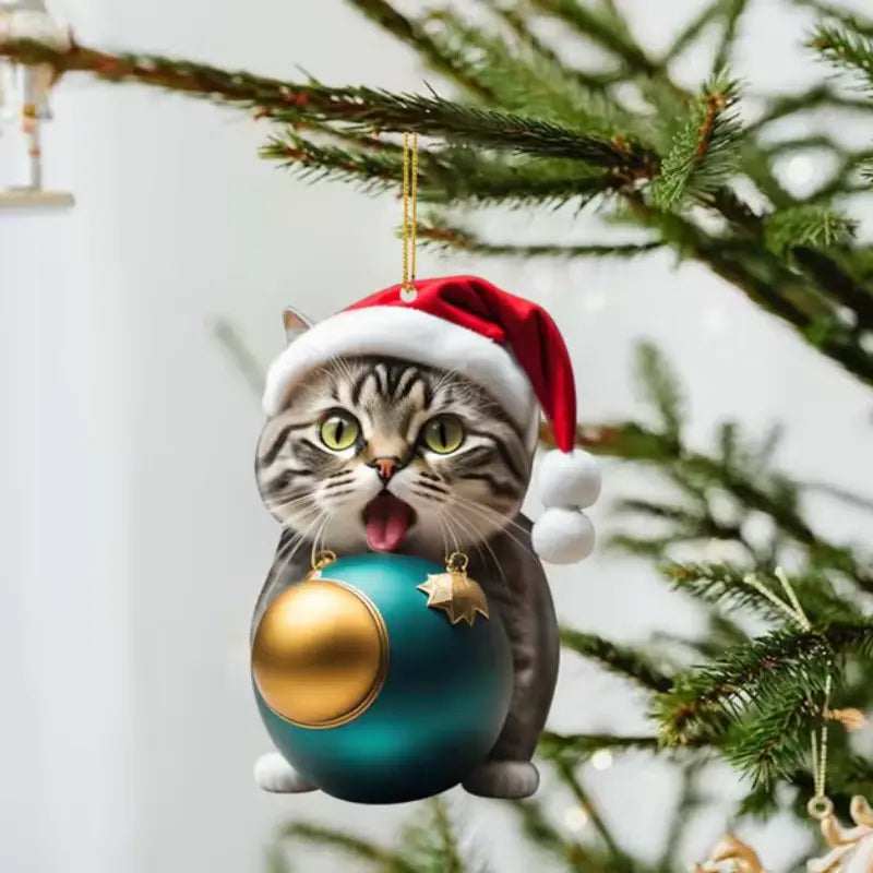 Lustige Katze 2D Acryl Weihnachtsbaum Ornament 2024 (3+2 GRATIS) Mivoza Deutschland
