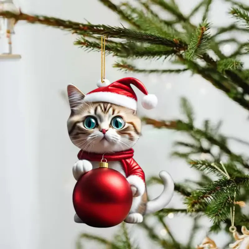 Lustige Katze 2D Acryl Weihnachtsbaum Ornament 2024 (3+2 GRATIS) Mivoza Deutschland