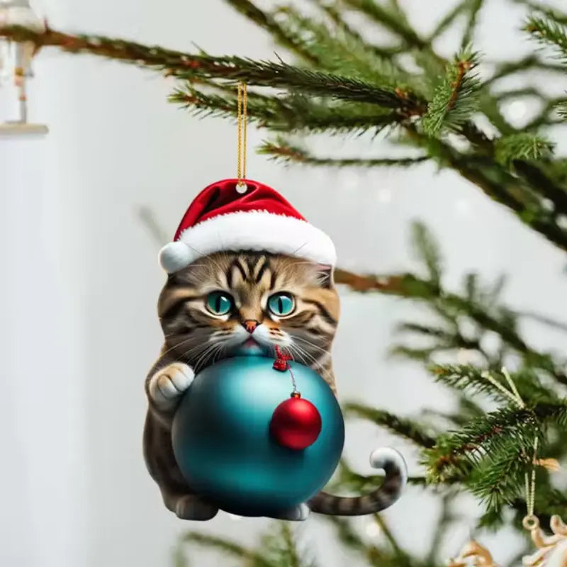 Lustige Katze 2D Acryl Weihnachtsbaum Ornament 2024 (3+2 GRATIS) Mivoza Deutschland