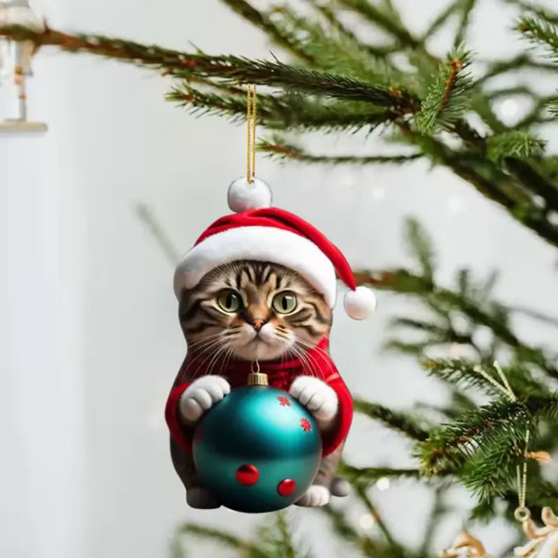 Lustige Katze 2D Acryl Weihnachtsbaum Ornament 2024 (3+2 GRATIS) Mivoza Deutschland