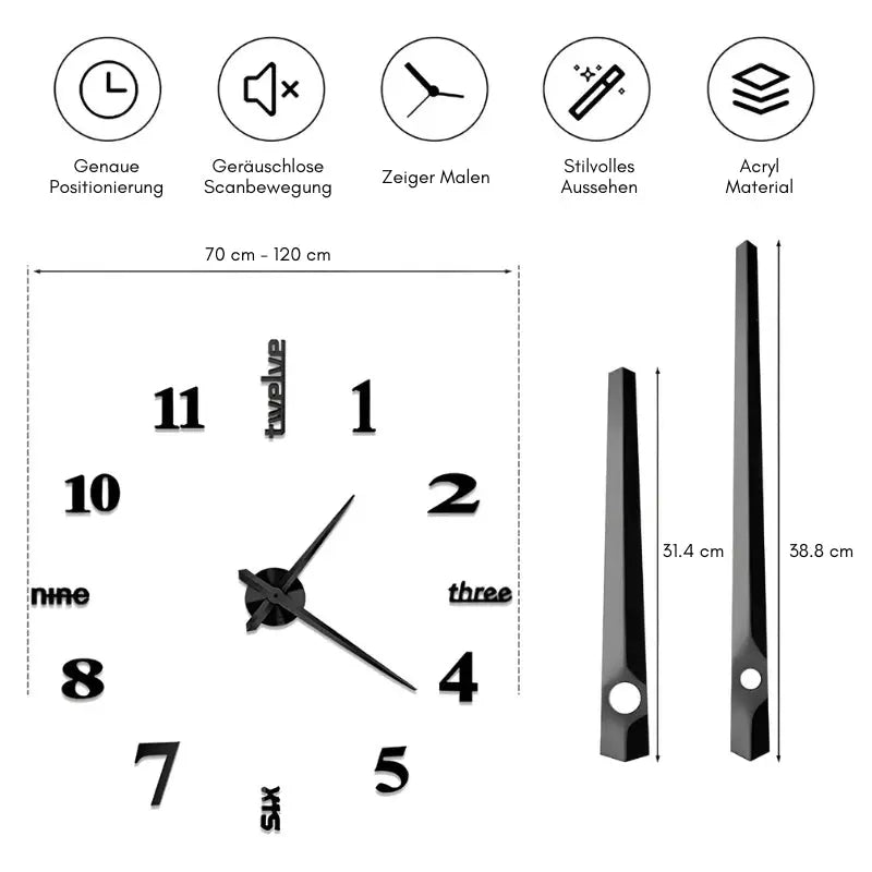 Moderne rahmenlose DIY-Wanduhr Mivoza Deutschland