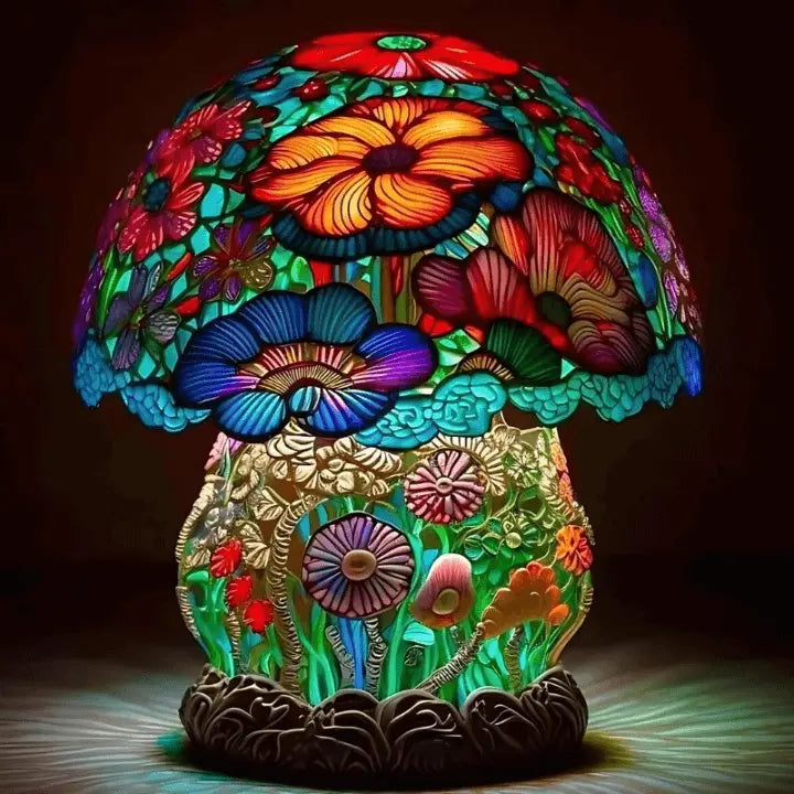 Tischlampe aus gebeiztem Glas mit buntem Harzsockel Mivoza Deutschland