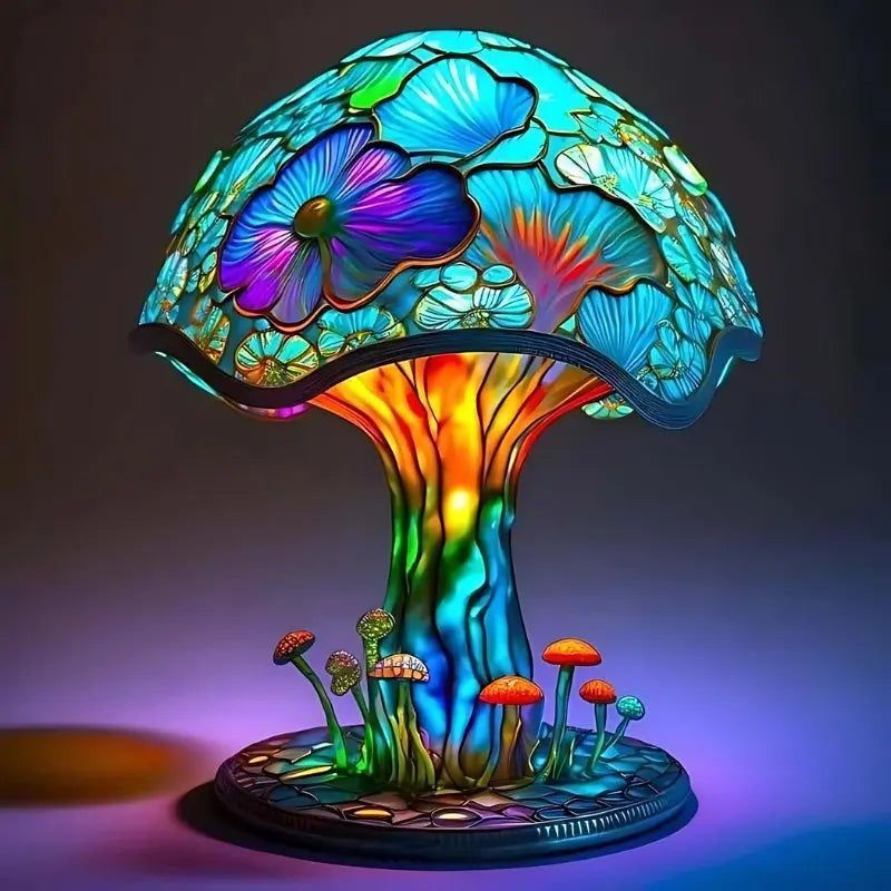 Tischlampe aus gebeiztem Glas mit buntem Harzsockel Mivoza Deutschland