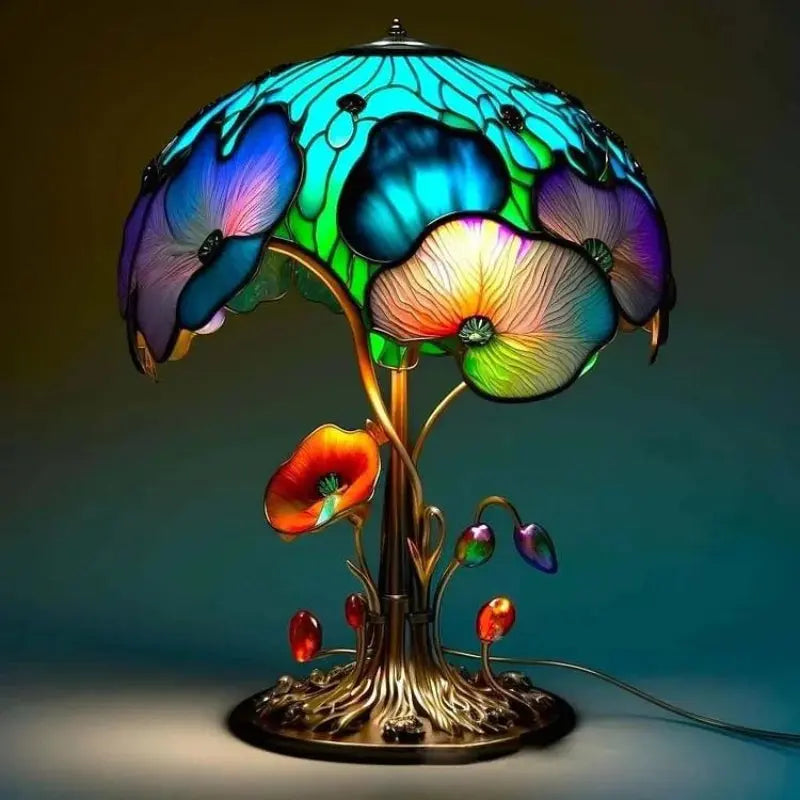 Tischlampe aus gebeiztem Glas mit buntem Harzsockel Mivoza Deutschland