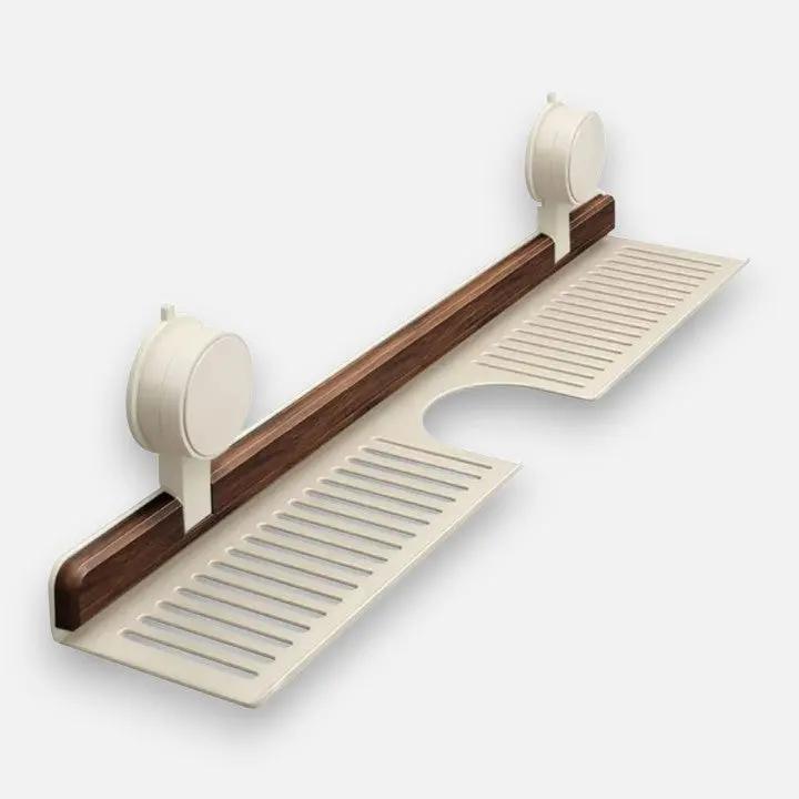 Wandregal mit Walnuss-Design und starker Saughalterung – Bohrfreie Aufbewahrung für Bad & Küche Mivoza Deutschland