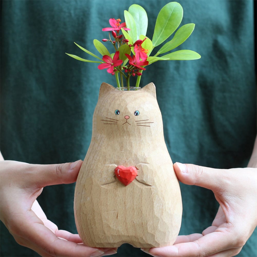 Handgefertigte Katzenvase aus Holz – Einzigartige & Umweltfreundliche Deko Mivoza Deutschland