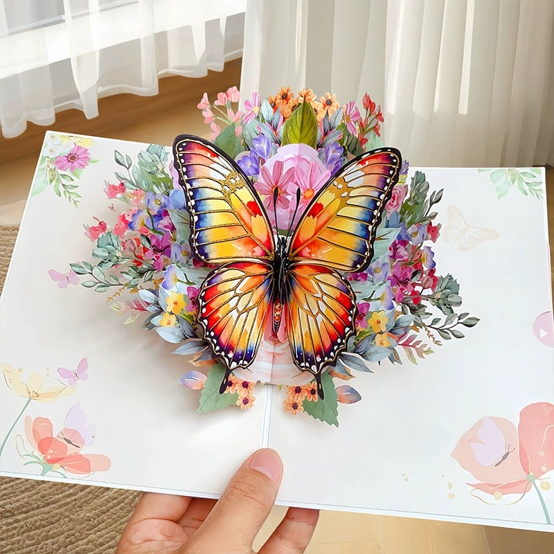 3D Pop-Up Grußkarte – Bunte Schmetterlinge & Gänseblümchen mit Umschlag Mivoza Deutschland