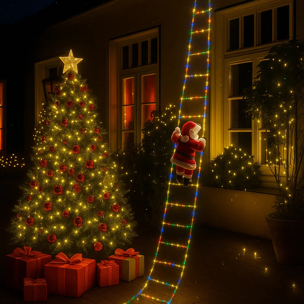 Kletternder Weihnachtsmann – Festliche LED-Deko für draußen