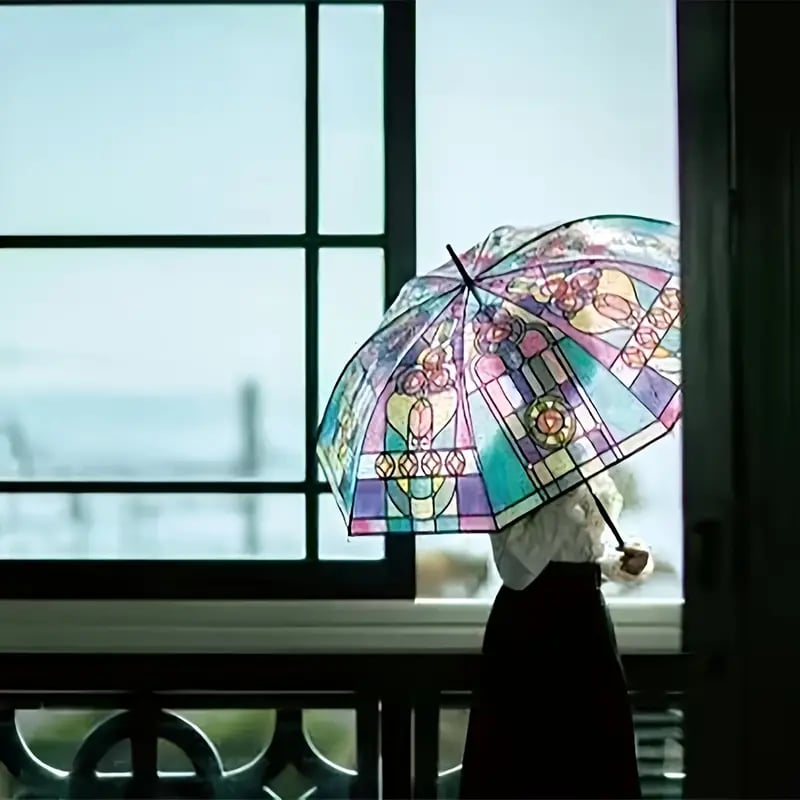 Automatischer Regenschirm – Vintage-Design mit Buntglas und Windschutz Mivoza Deutschland
