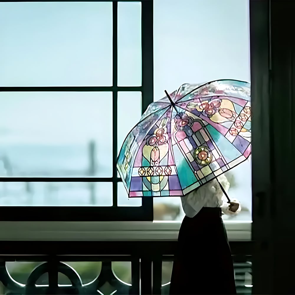 Automatischer Regenschirm – Vintage-Design mit Buntglas und Windschutz Mivoza Deutschland