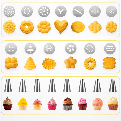 Edelstahl Spritzgebäckpresse Weihnachtsset — 13 Ausstechformen & 8 Tüllen